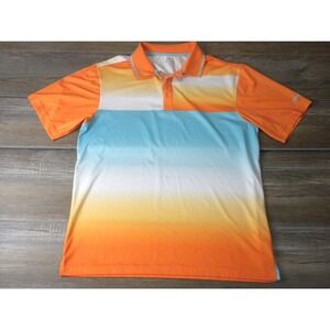 Slazenger Polo Shirt Mens L Orange Blue Ombre Madras Luxury Streetwear Golf Prep